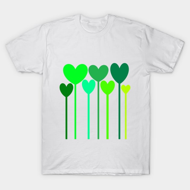 Green Colorful Hearts T-Shirt by simonjgerber